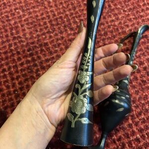 Vintage Etched Metal Brass Black vase